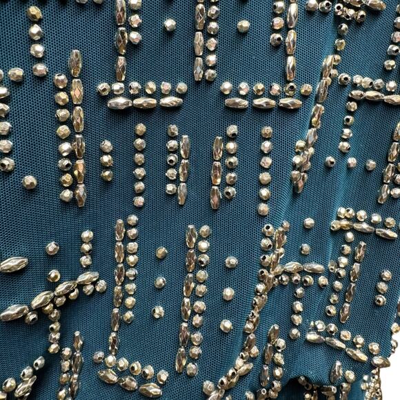 Cache Beaded Sleeveless Mini Dress Green Gold 6 - Picture 2 of 6